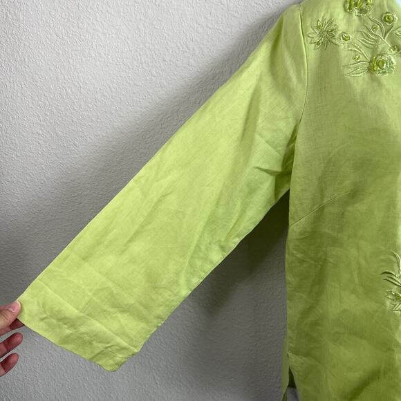 Edward Tunic Women's S Green Beaded Embroidered Irish Linen Relaxed Top Modest - Picture 4 of 6